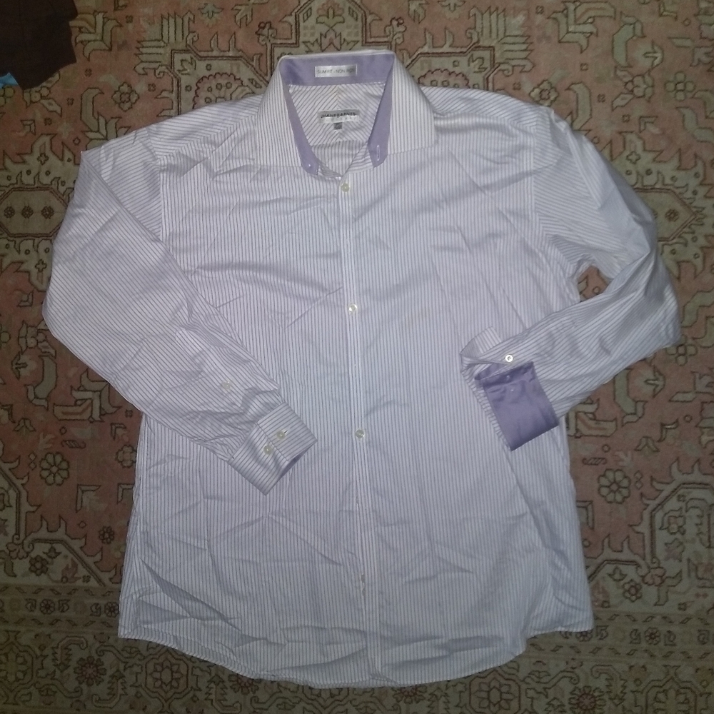Jhane Barnes lavender flip cuff striped slim shirt